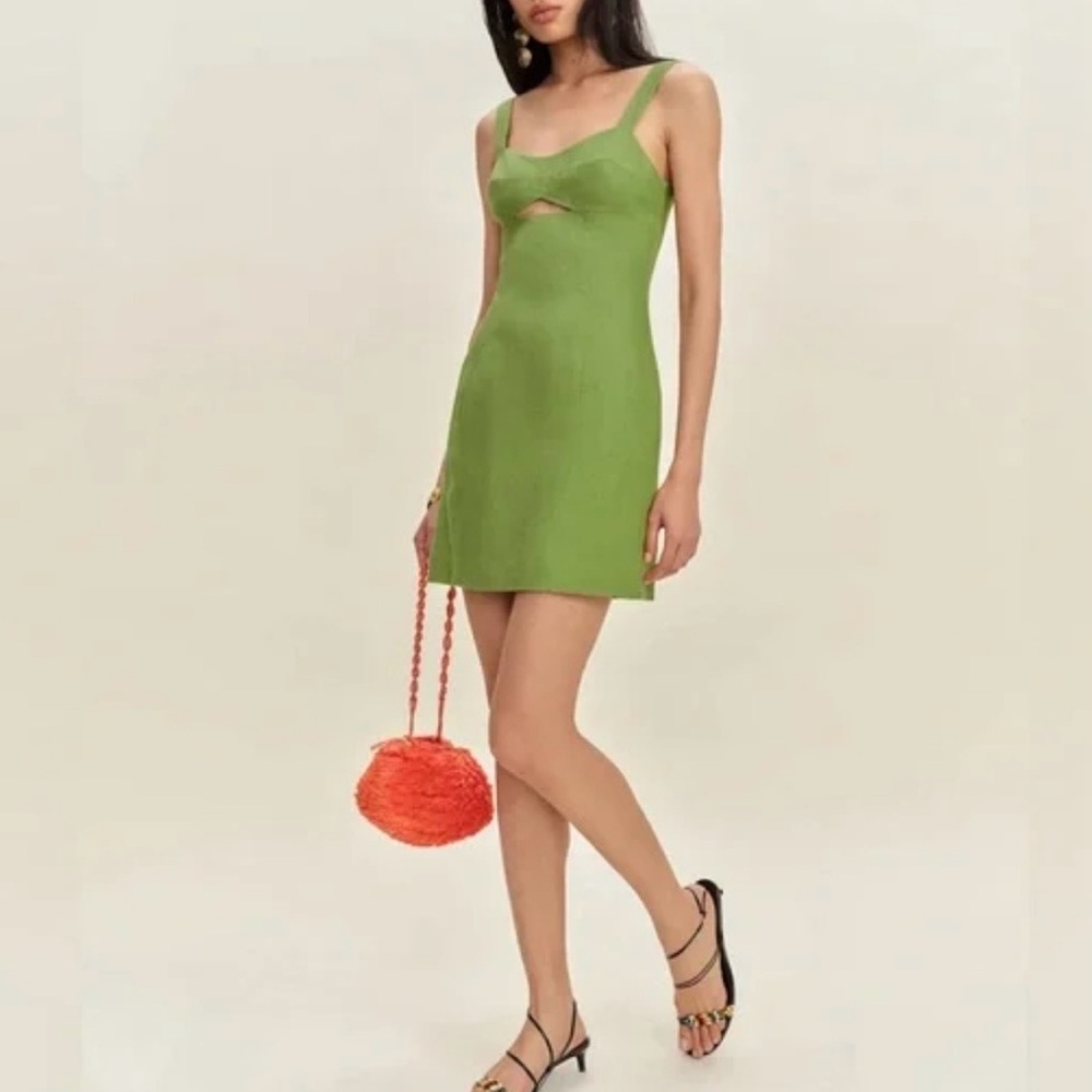 Reformation Belma Linen Dress In Avocado, brand new, never worn, no flaws.